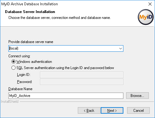 Installation select archive database screen